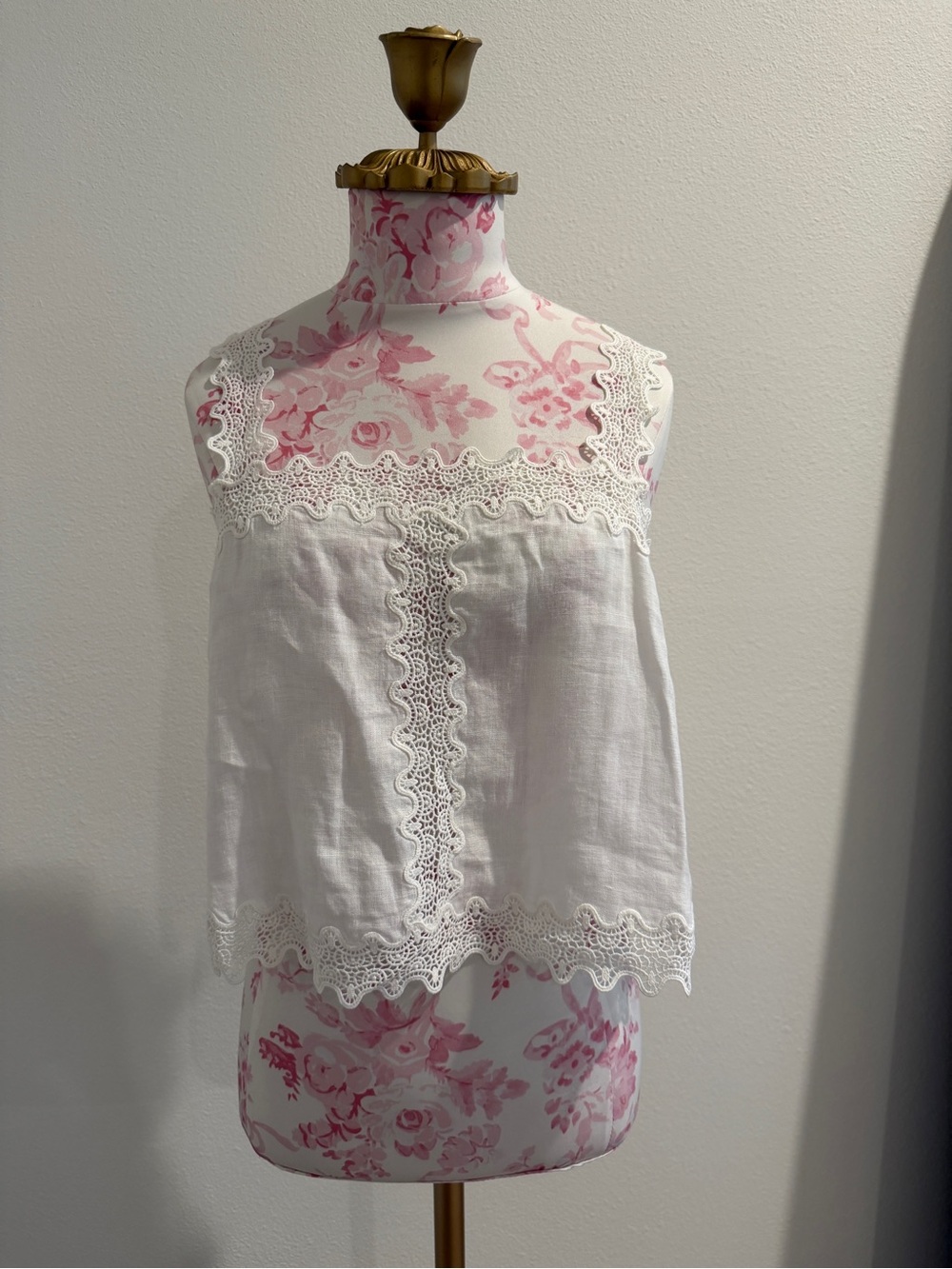 J. Crew White Lace-Trim Sleeveless Linen Camisole